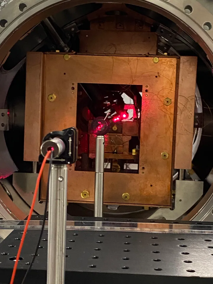 Laser alignment through the copper shield inside the open vacuum chamber