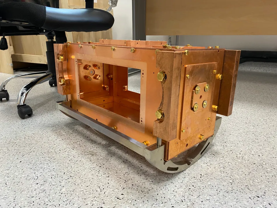 Rectangular copper thermal shield before installation